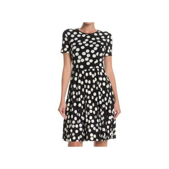 NORDSTROM - MAGGY LONDON Bouncing Dot Pleated Fit & Flare Dress - Picture 1 of 2